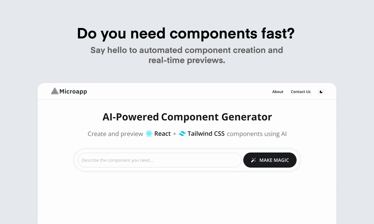 마이크로 app - AI를 사용하여 60 초 이내에 Reactjs 구성 요소를 구축하십시오. 미디어 2