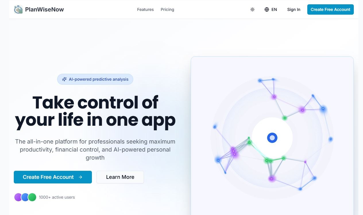 PlanWiseNow - Screenshot 2 showing product features and functionality