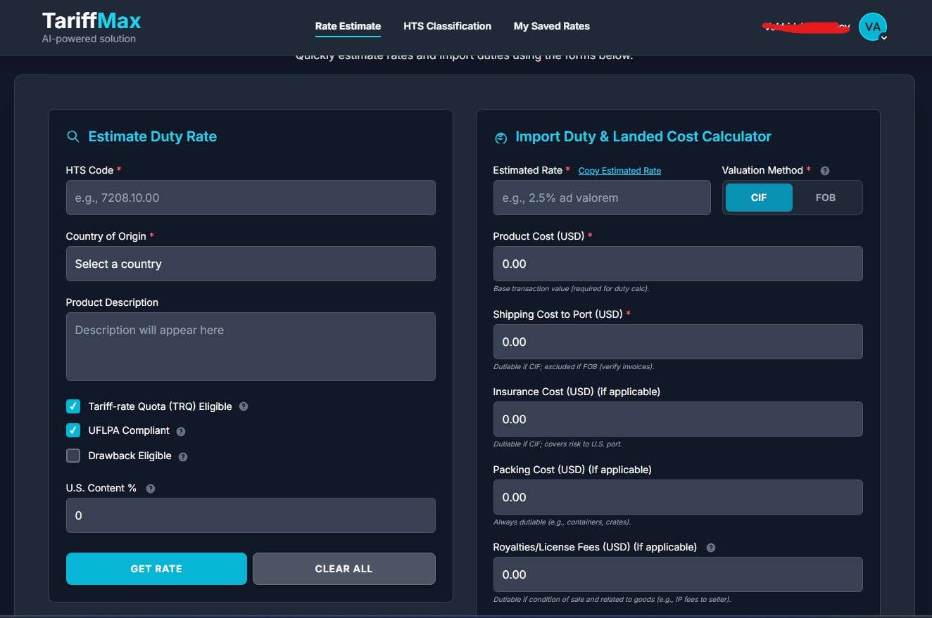 TariffMax - Main product screenshot demonstrating key features and user interface