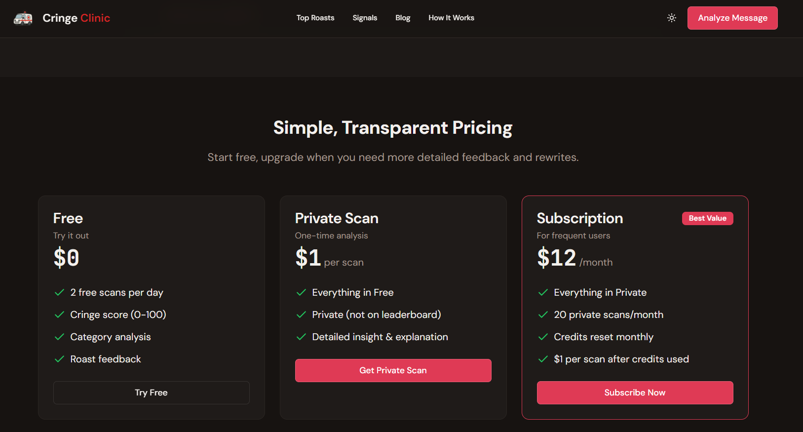 Cringe Clinic - Screenshot 2 showing product features and functionality