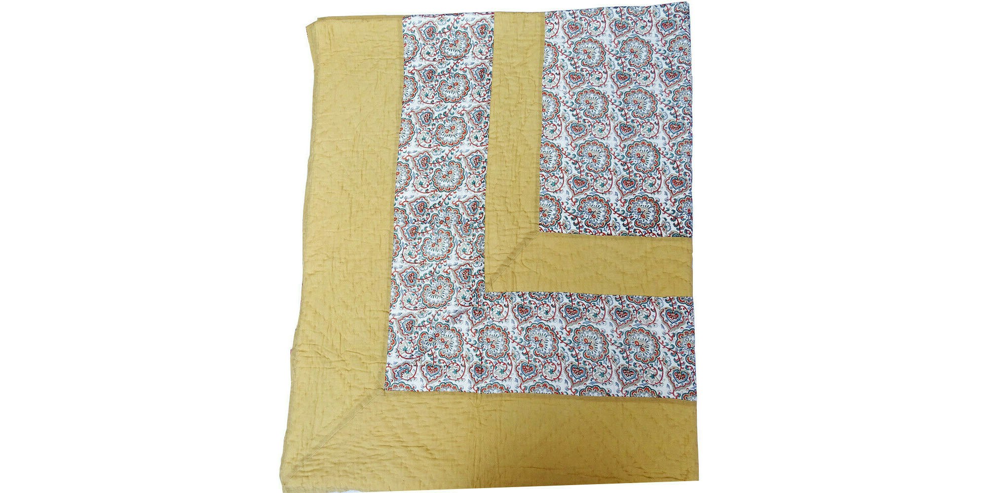 Handmade Floral Light Brown Cotton Quilt