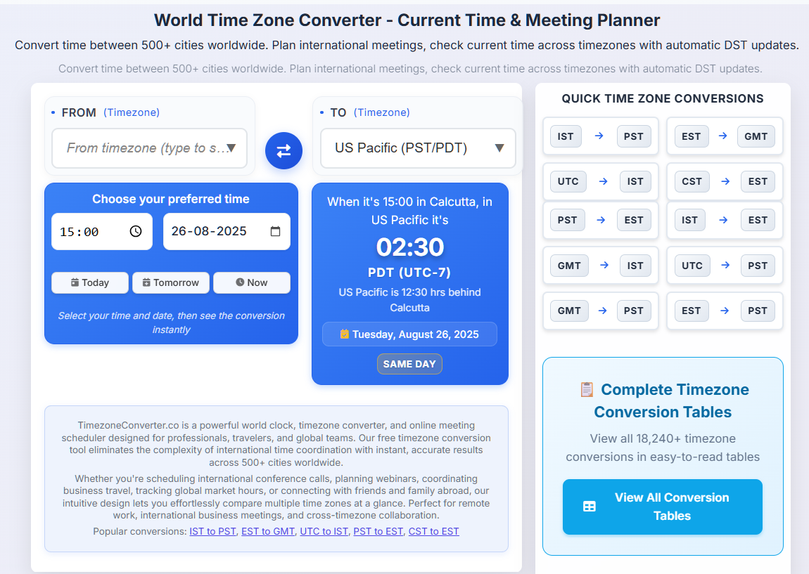 TimezoneConverter.co - Легко преобразовать часовые пояса по всему миру за один клик медиа 1