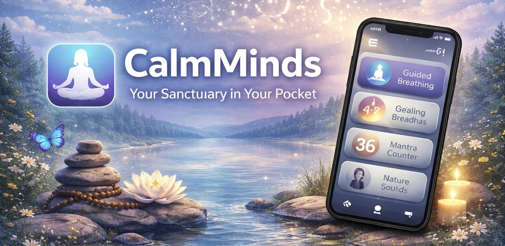 CalmMinds – Premium Wellness App - Main product screenshot demonstrating key features and user interface