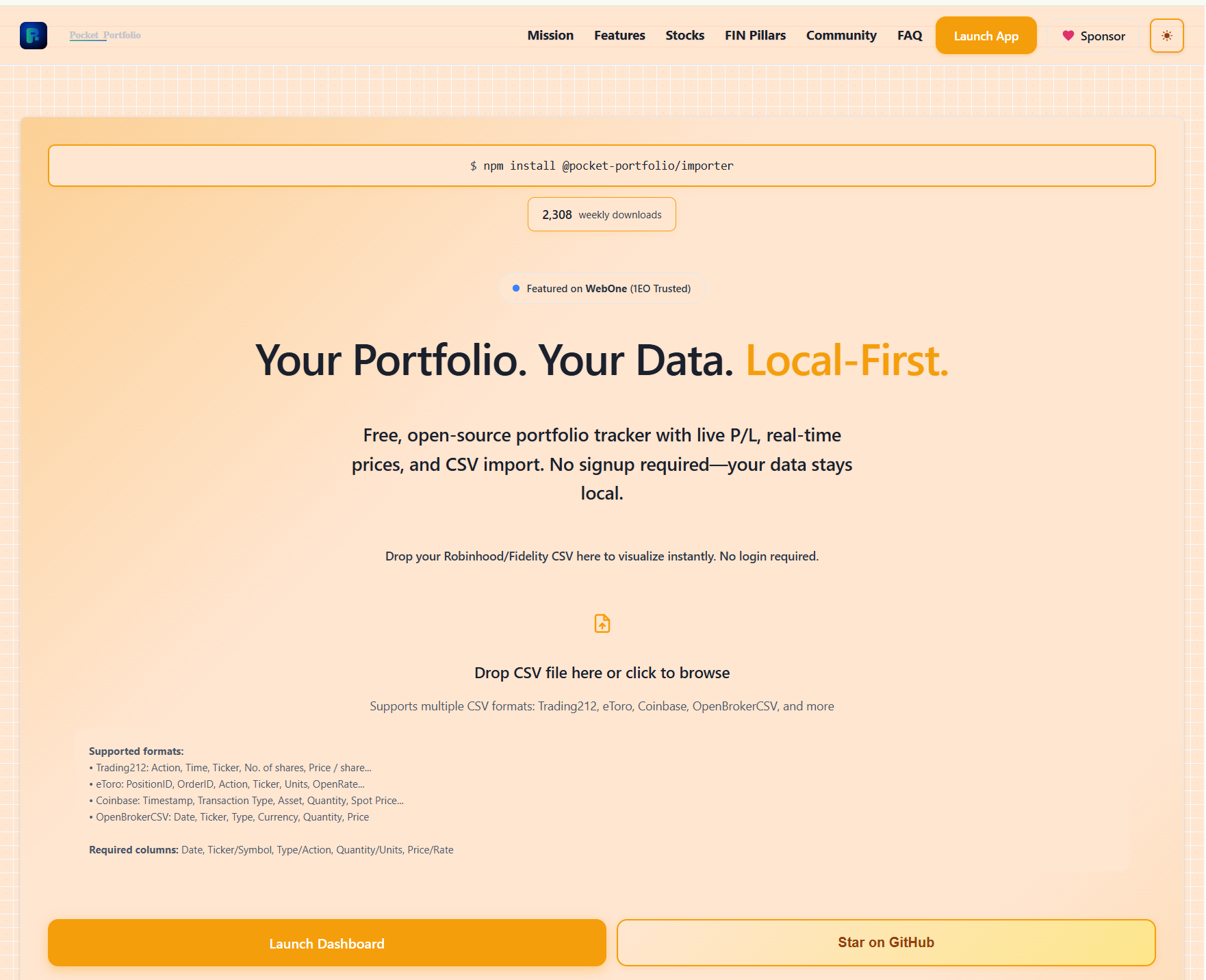 Pocket Portfolio - Screenshot 3 showing product features and functionality