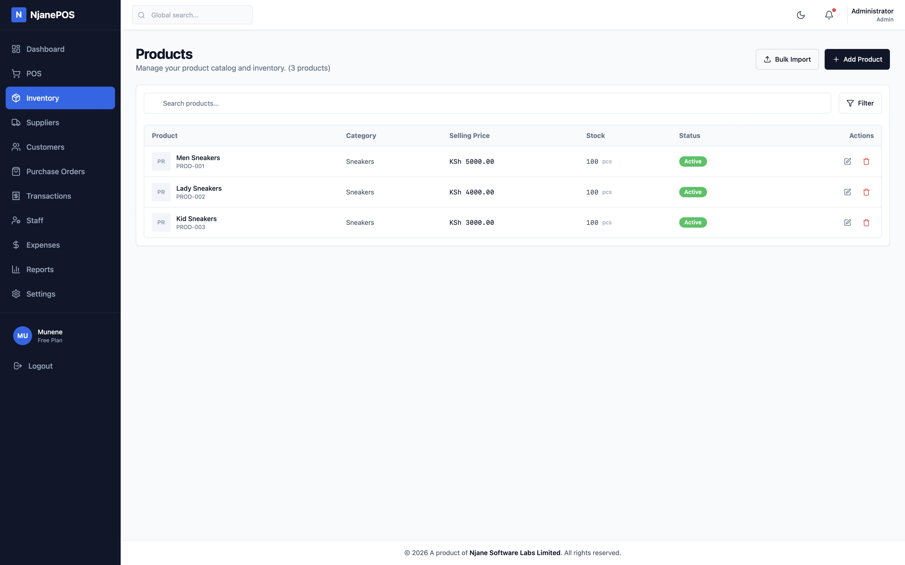 Njane Point of Sales System - Screenshot 4 showing product features and functionality