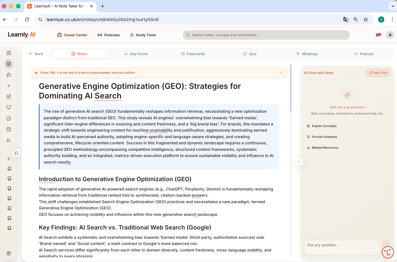LearnlyAI - Screenshot 2 showing product features and functionality