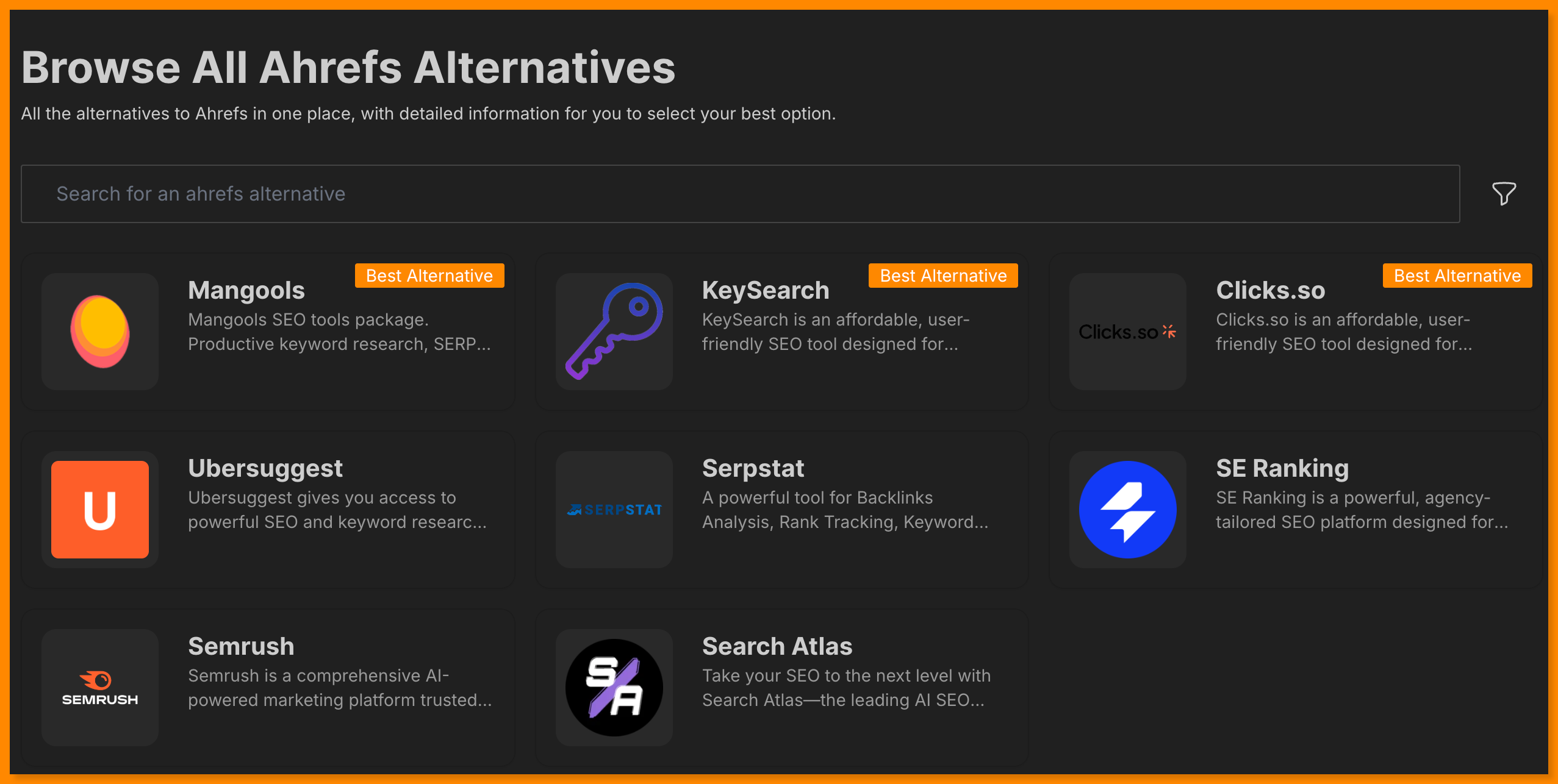 Mídia 4 de AHREFS Alternativa - Encontre ferramentas de SEO que correspondam ou excedam o AHREFs no desempenho