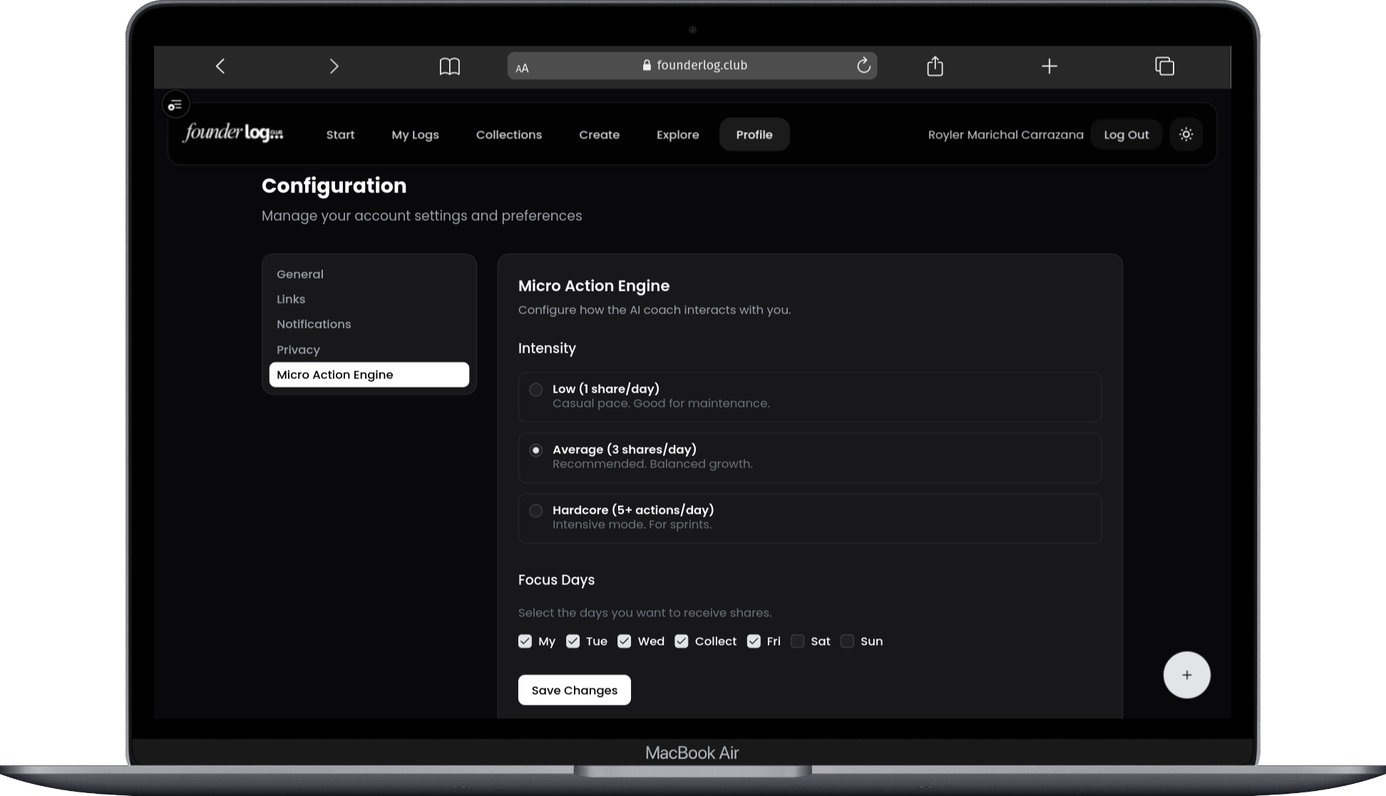 Founder Log - Screenshot 3 showing product features and functionality