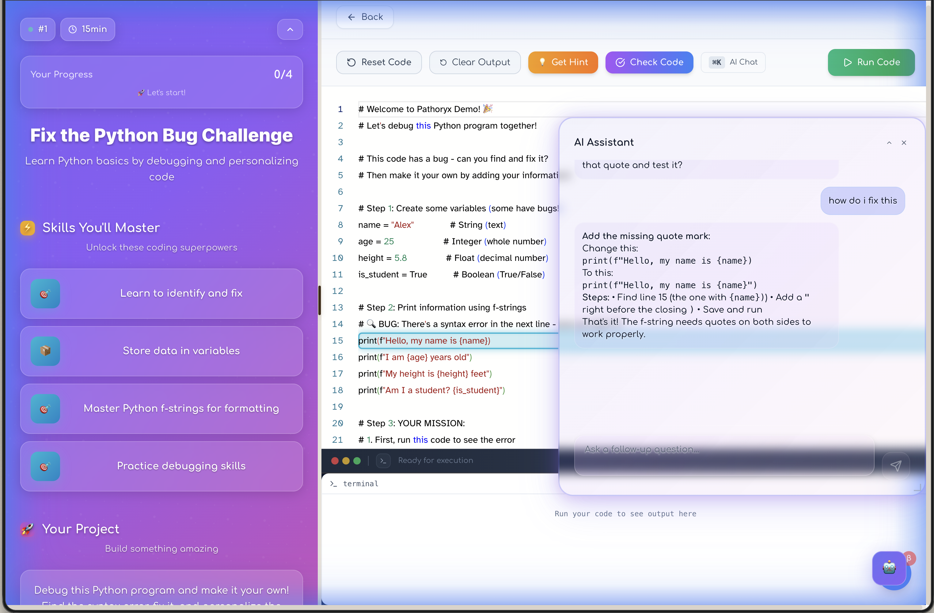 Média Pathoryx - Tutor de codage AI avec des commentaires en temps réel et des leçons personnalisées 1