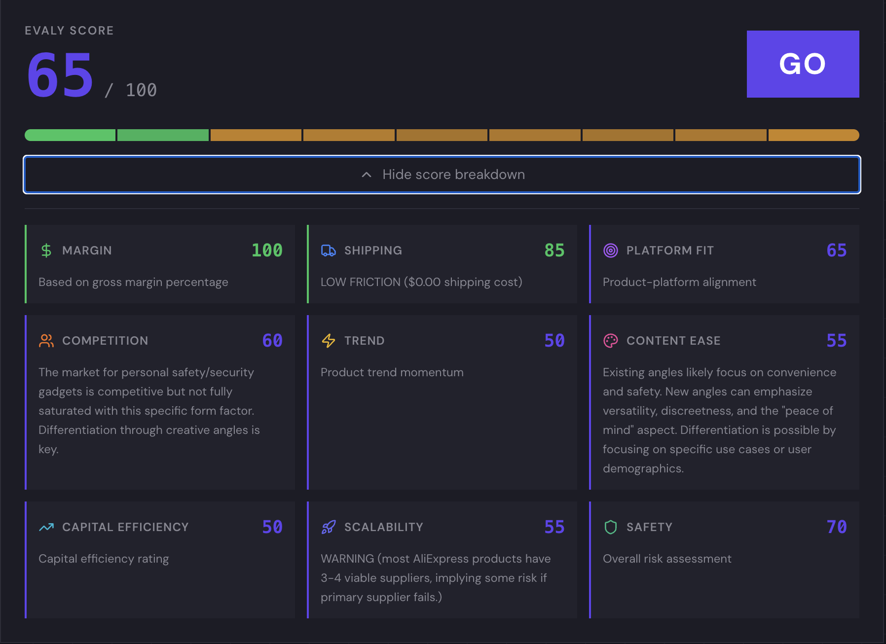 EvalyAI - Screenshot 2 showing product features and functionality