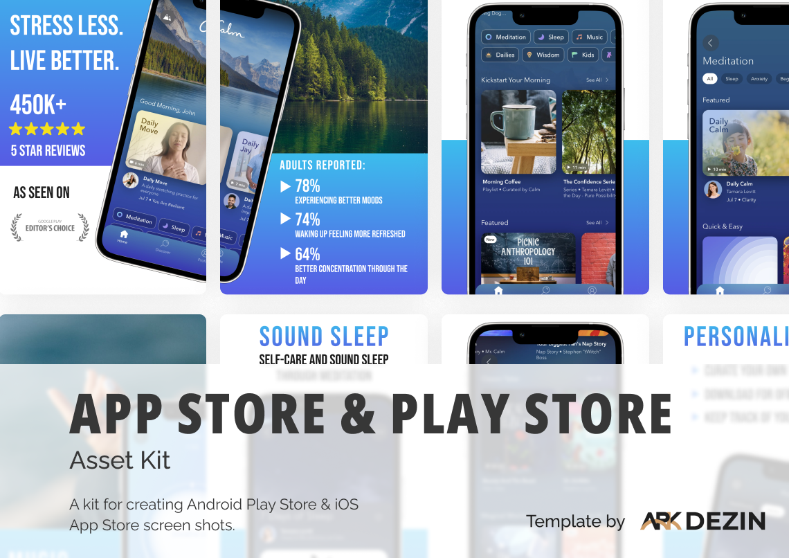 Appstore 및 Play Store Screenshot 템플릿 - 앱 자산 생성을위한 내보내기 준비된 Figma 파일 미디어 1