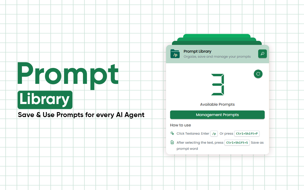 Prompt Library - Save and Manage Prompts - Main product screenshot demonstrating key features and user interface