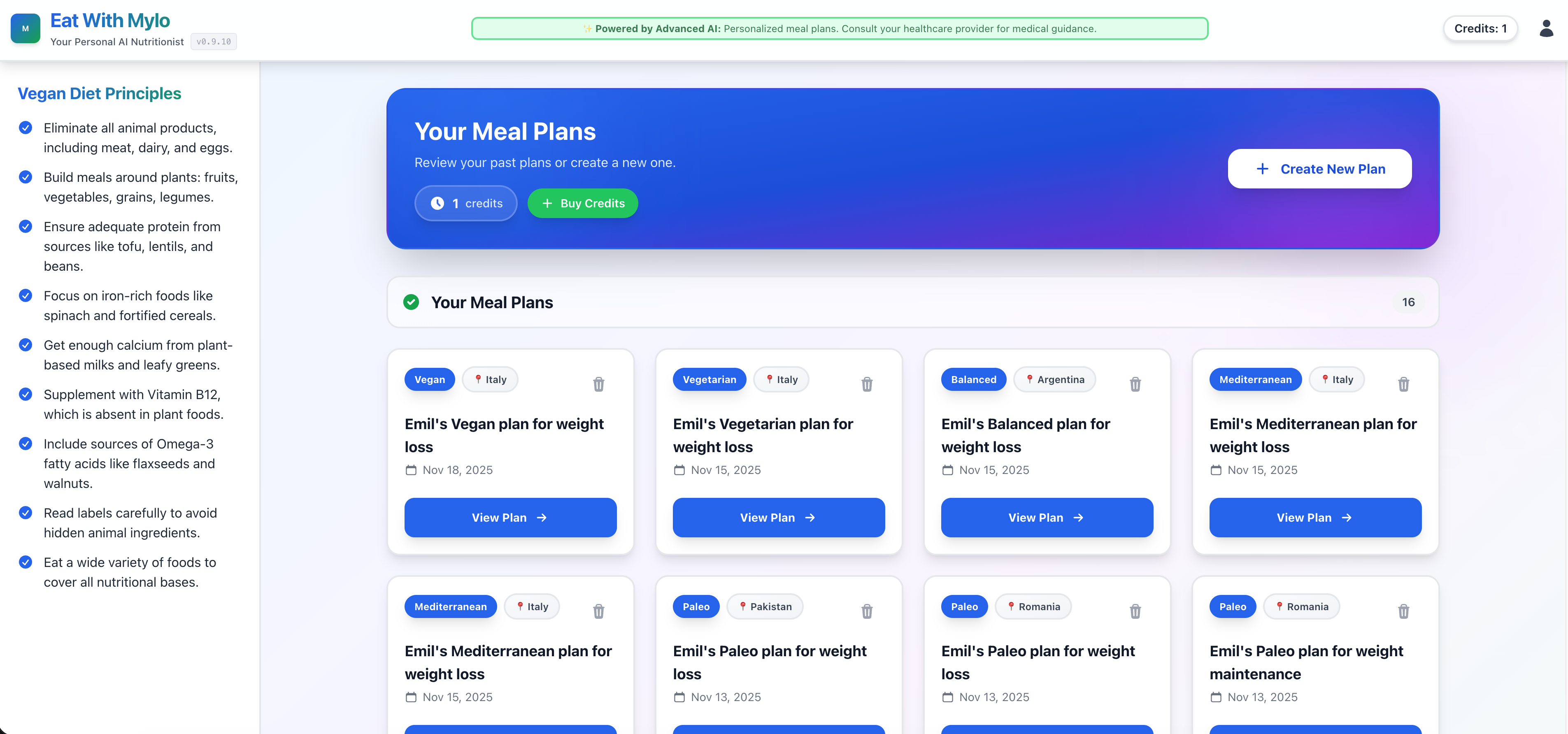 Mylo – Multi-Agent AI Nutrition Coach - Main screenshot showing features and interface