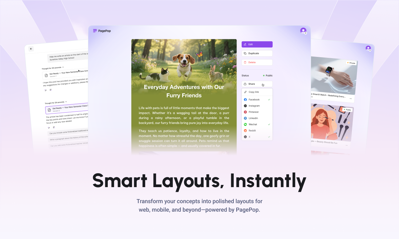 Mídia 3 de PagePop - Ferramenta de design de layout movida a IA
