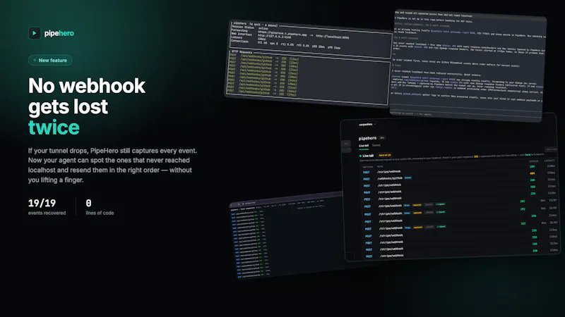 Pipehero - Webhooks, Debugged by AI screenshot 2
