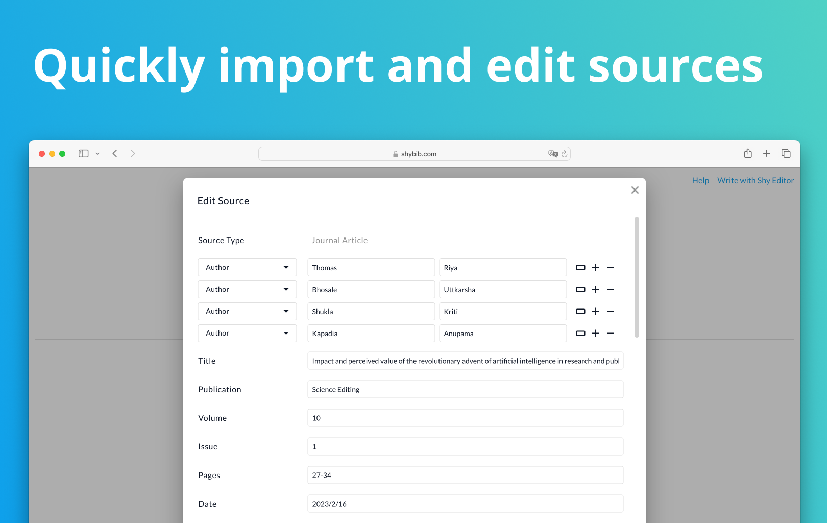 ShyBib by Shy Editor - Fast, free bibliography generator media 2