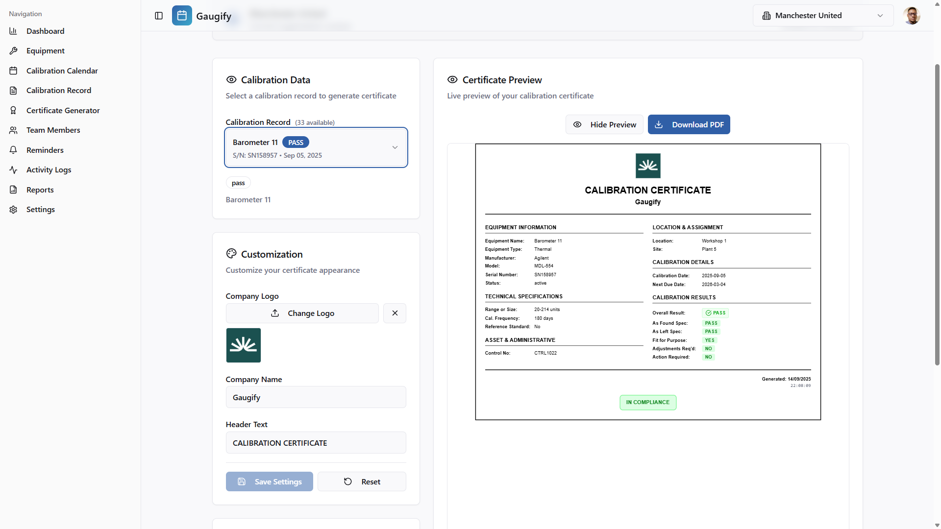 Gaugify - Software di gestione e monitoraggio della calibrazione media 3