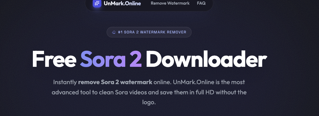 Unmark Online (Sora 2 Watermark Remover) - Main product screenshot demonstrating key features and user interface