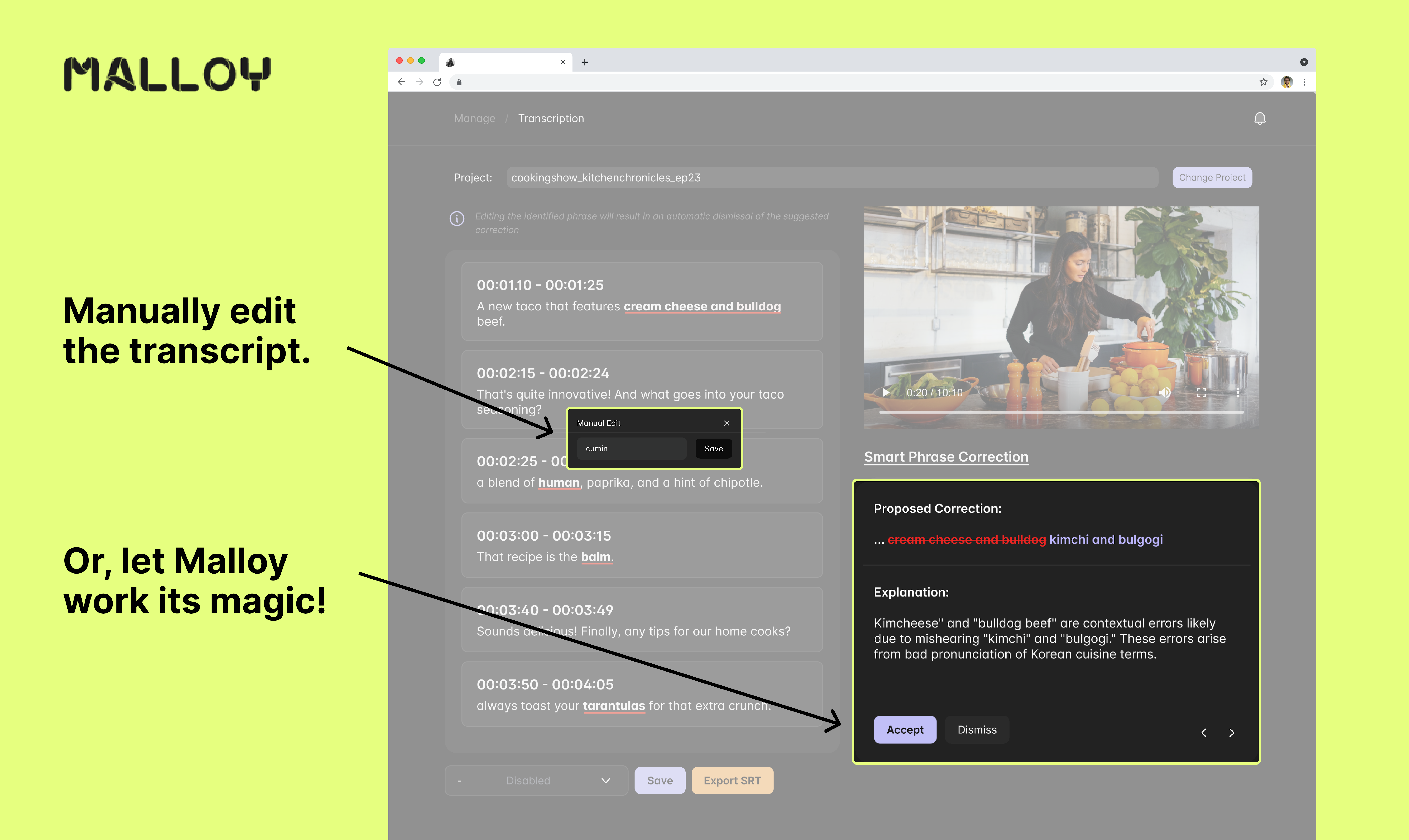 Média Malloy - Transcriptions vidéo AI avec argot, accents et jargons 3
