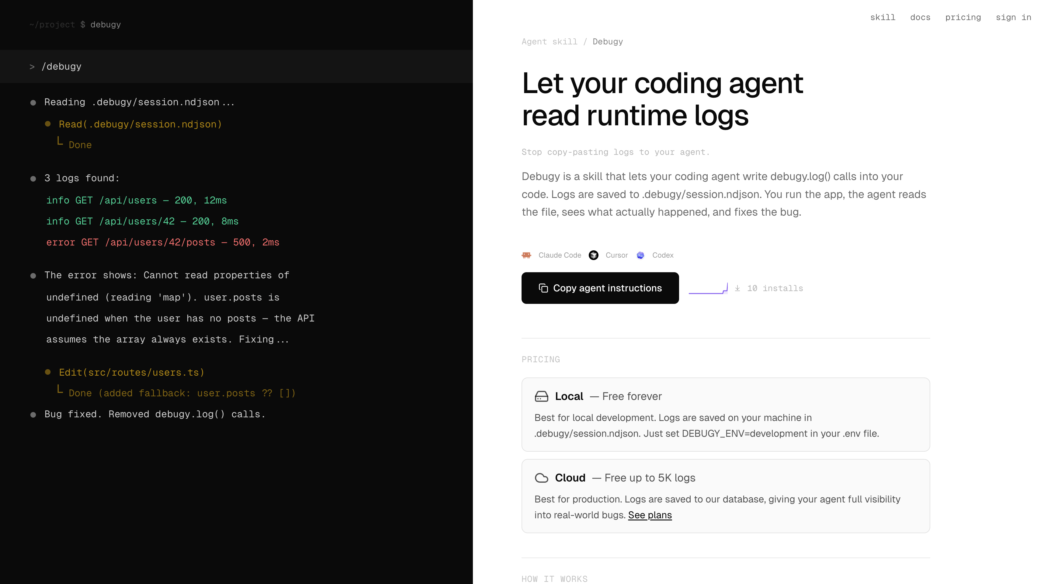 Debugy: Runtime logs for coding agents gallery image