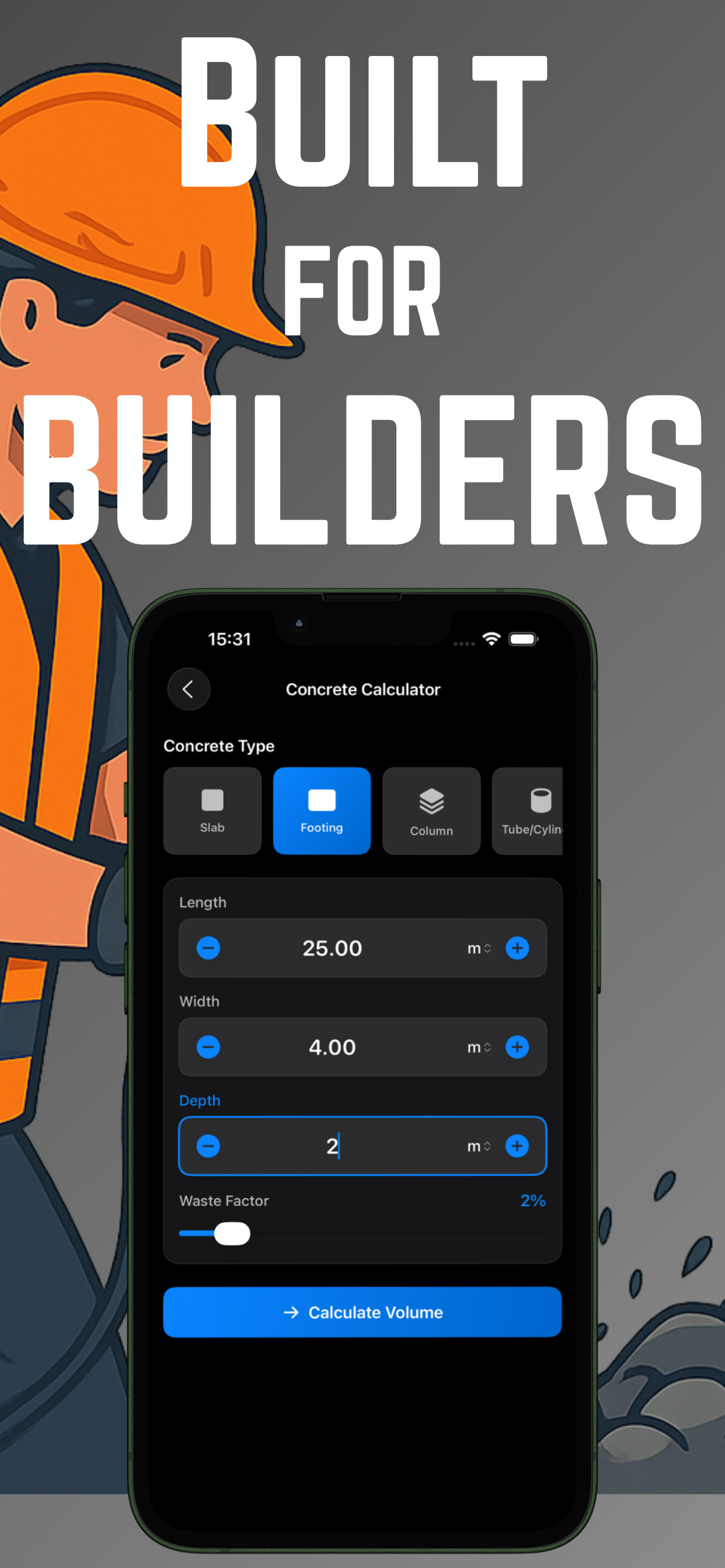 Construction Calculator For Builders - Main product screenshot demonstrating key features and user interface