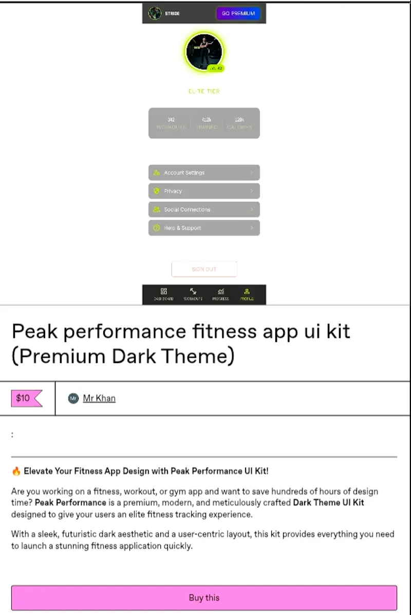 Peak performance fitness app ui kit  screenshot 1