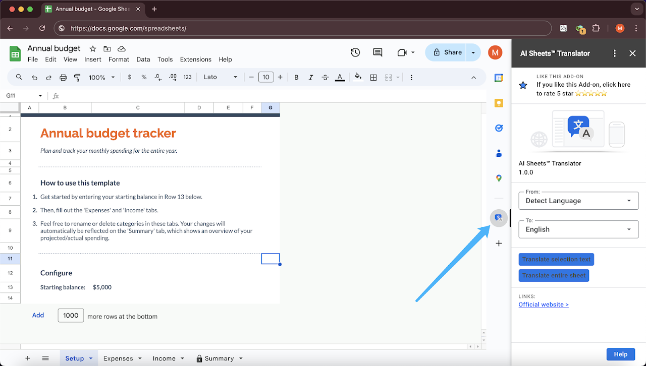 AI Sheets Translator - Main product screenshot demonstrating key features and user interface