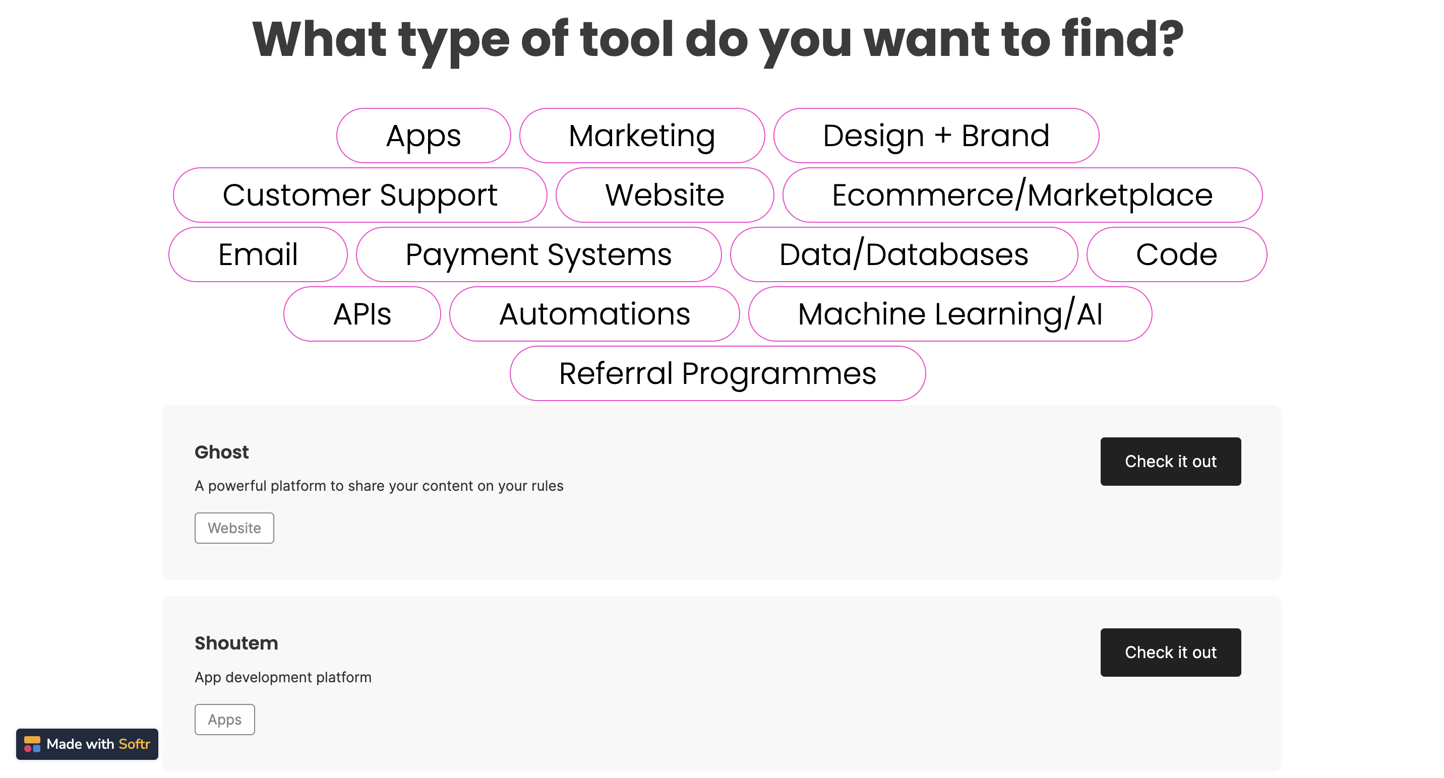 No-Code Tool Finder - Een samengestelde database van 300 geen code tools die worden gebruikt om MVP's te maken media 2