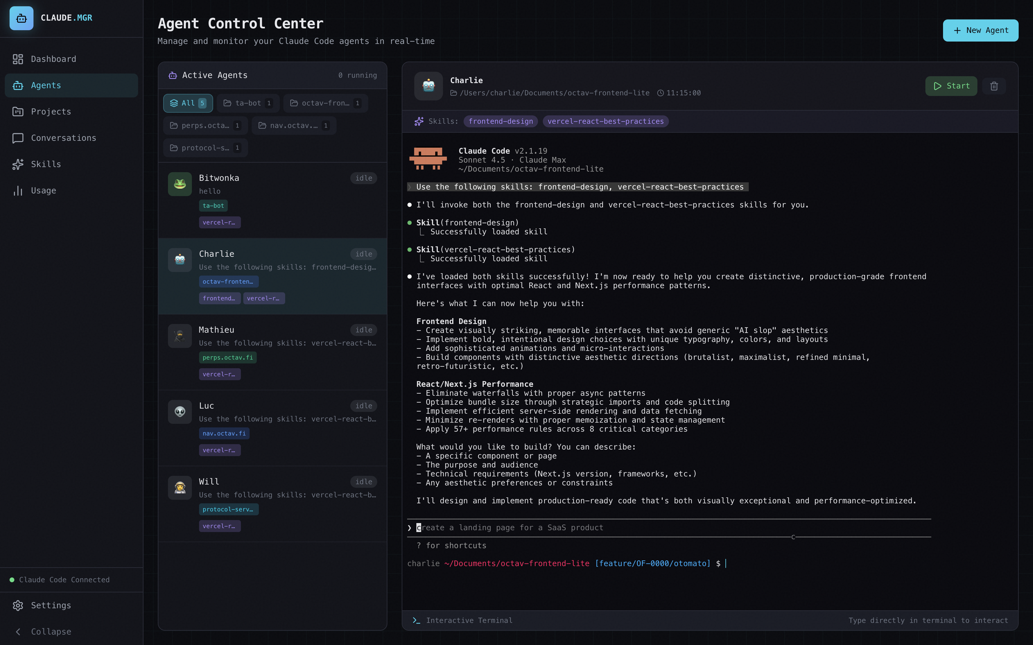 Claude.mgr - Screenshot 2 showing product features and functionality