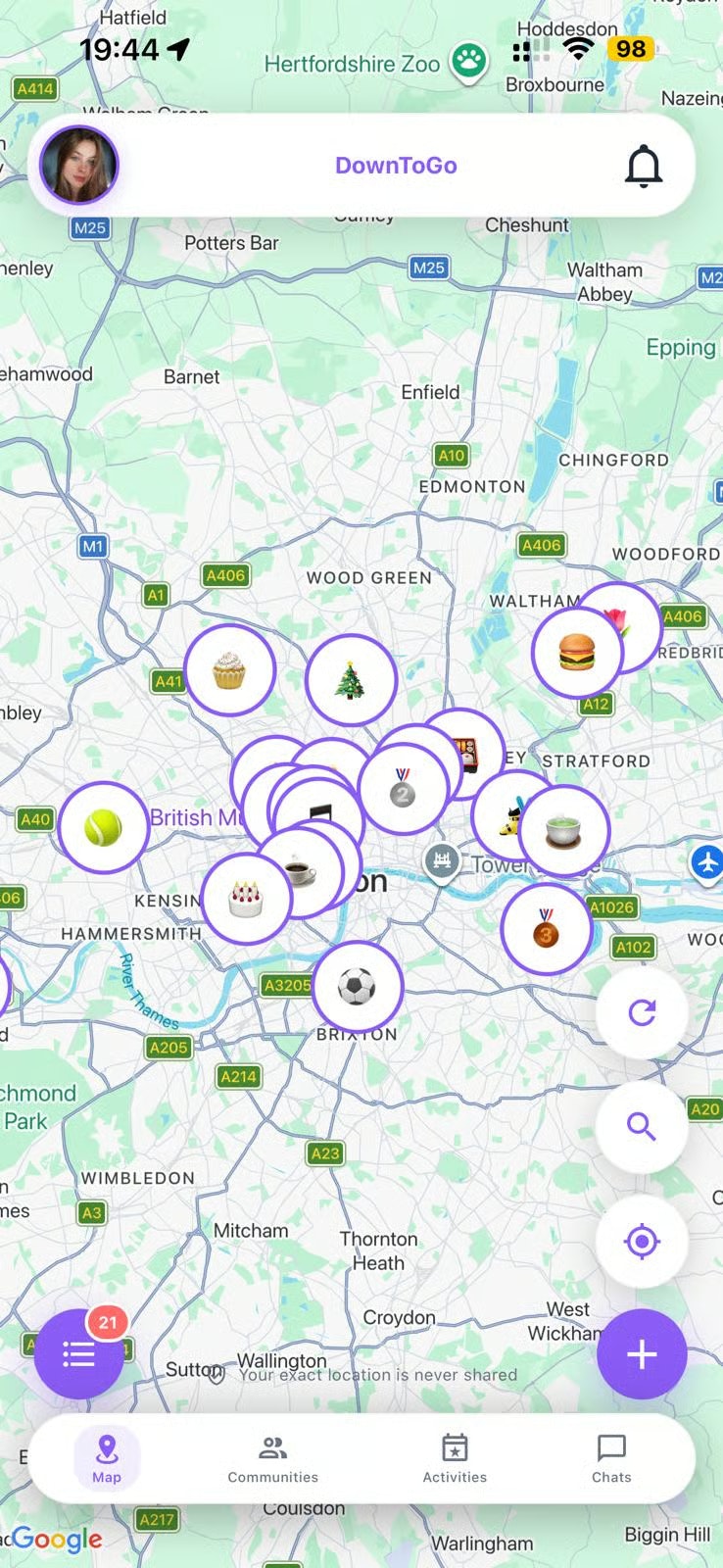 DownToGo - Find your YES people  - Main product screenshot demonstrating key features and user interface