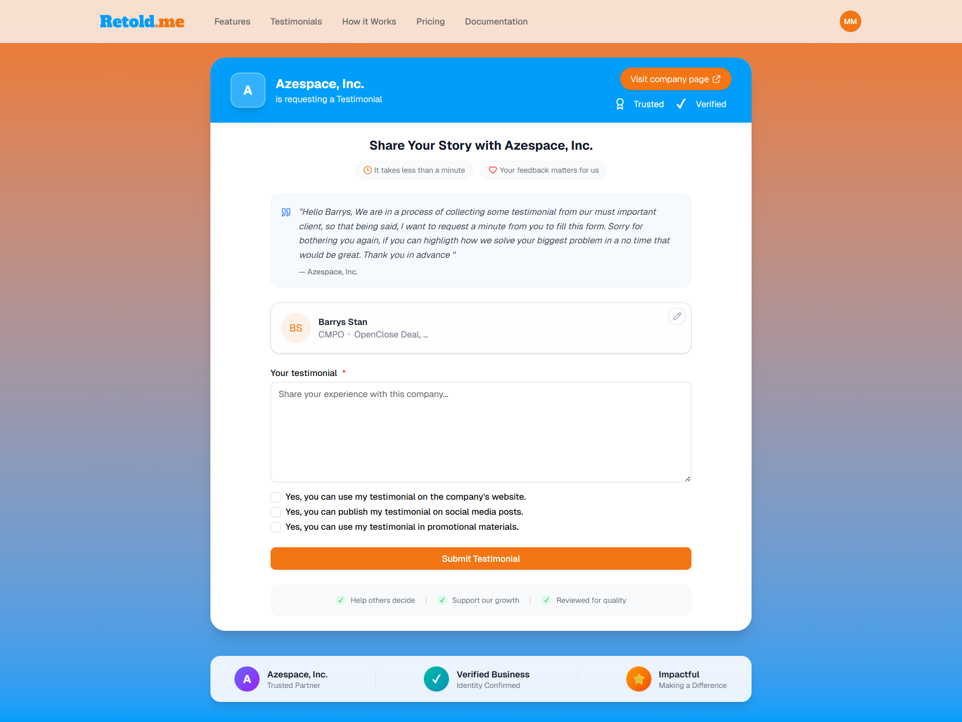 Retold.me - Screenshot 2 showing product features and functionality