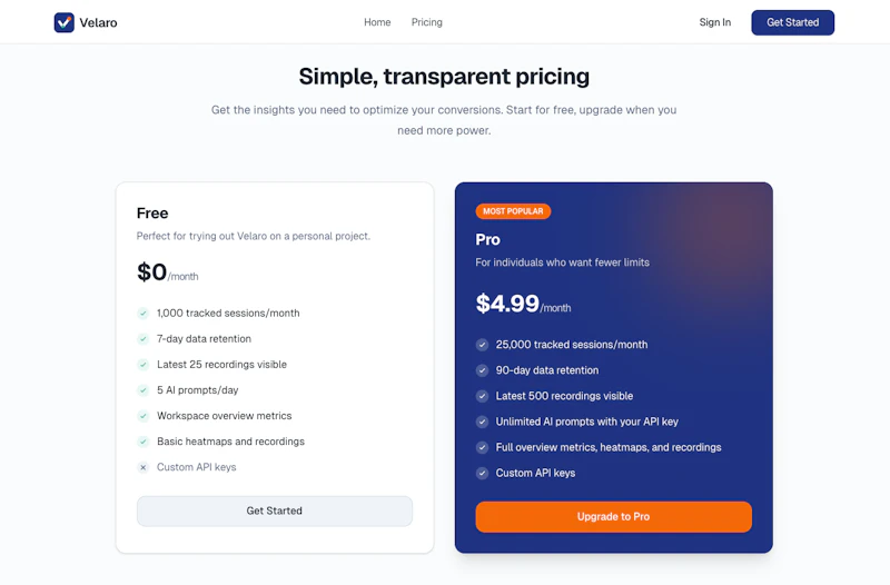 Velaro — AI user behavior analytics screenshot 3