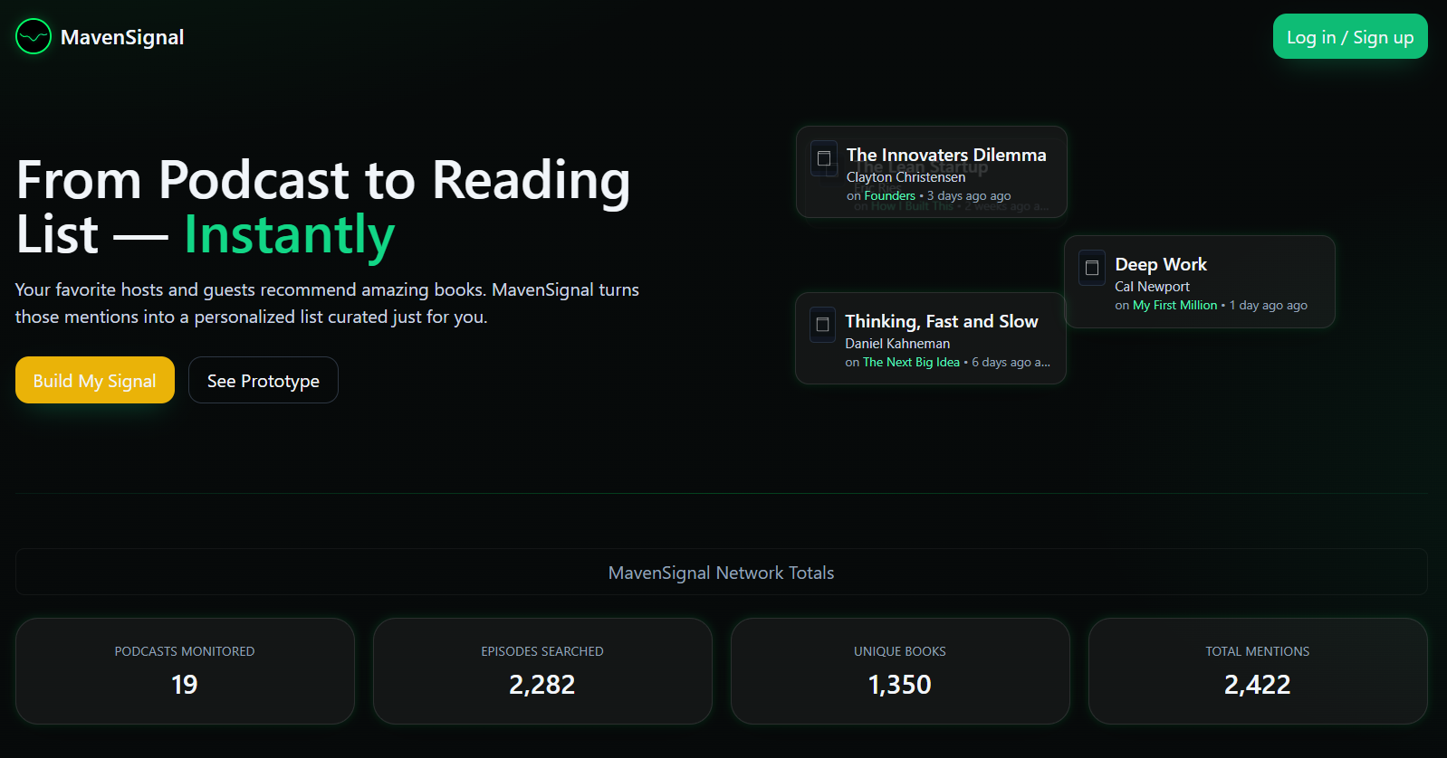 MavenSignal - Main screenshot showing features and interface