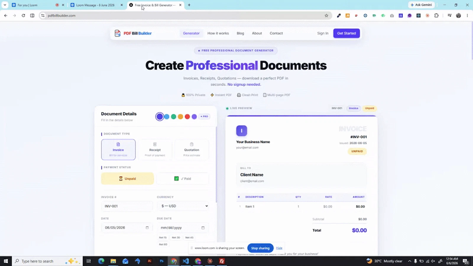 PDF Bill Builder screenshot 1 (video preview)