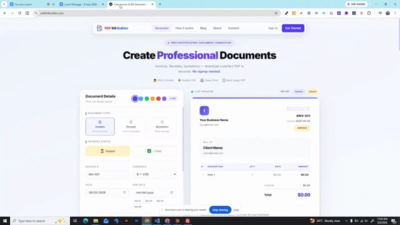 PDF Bill Builder screenshot 1 (video preview)