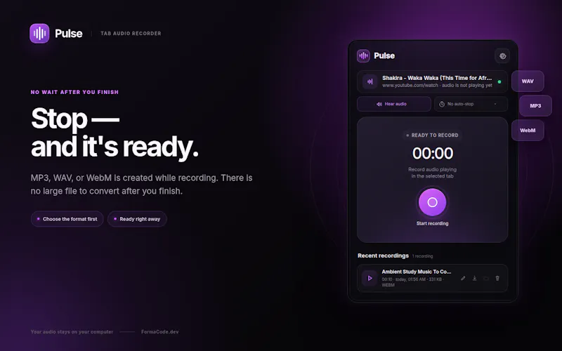 Pulse — Free Tab Audio Recorder screenshot 3