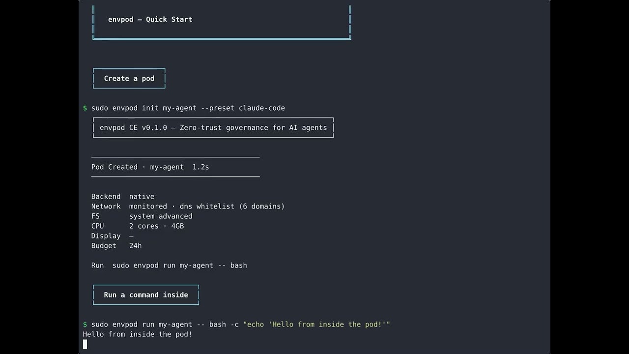 Envpod - Governance for AI agents gallery image