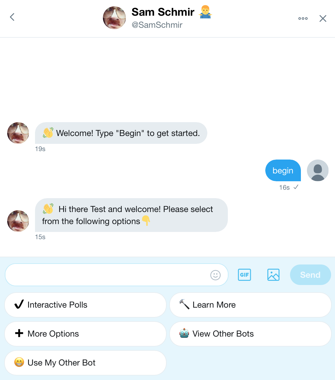 Interactive Twitter Direct Message Bot gallery image