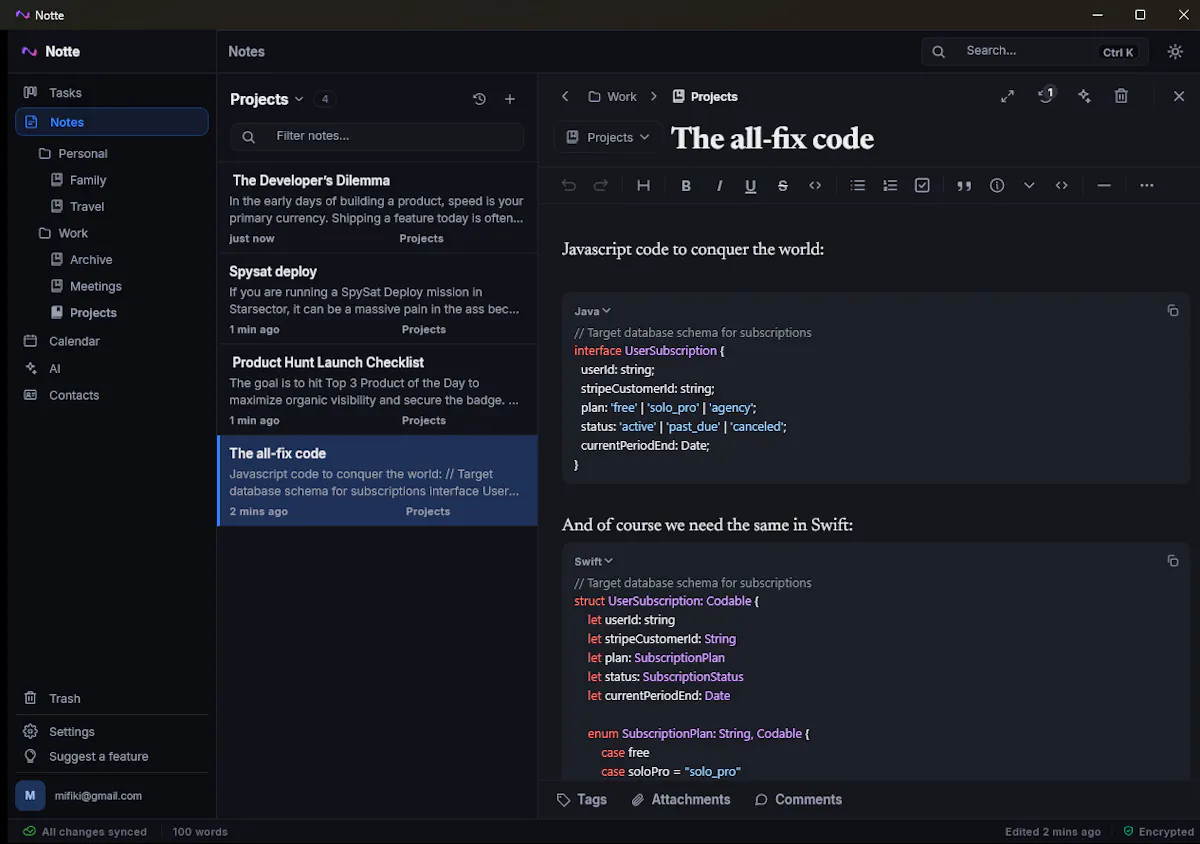 Notte - Privacy-first Workspace