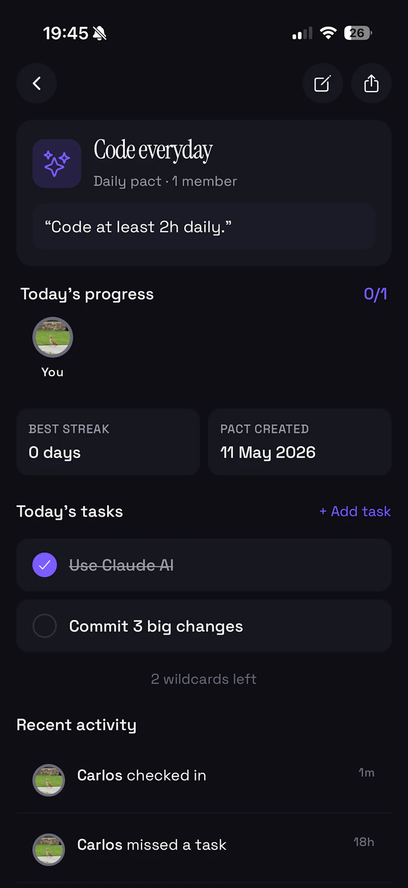 Pact: Share your goals screenshot 3