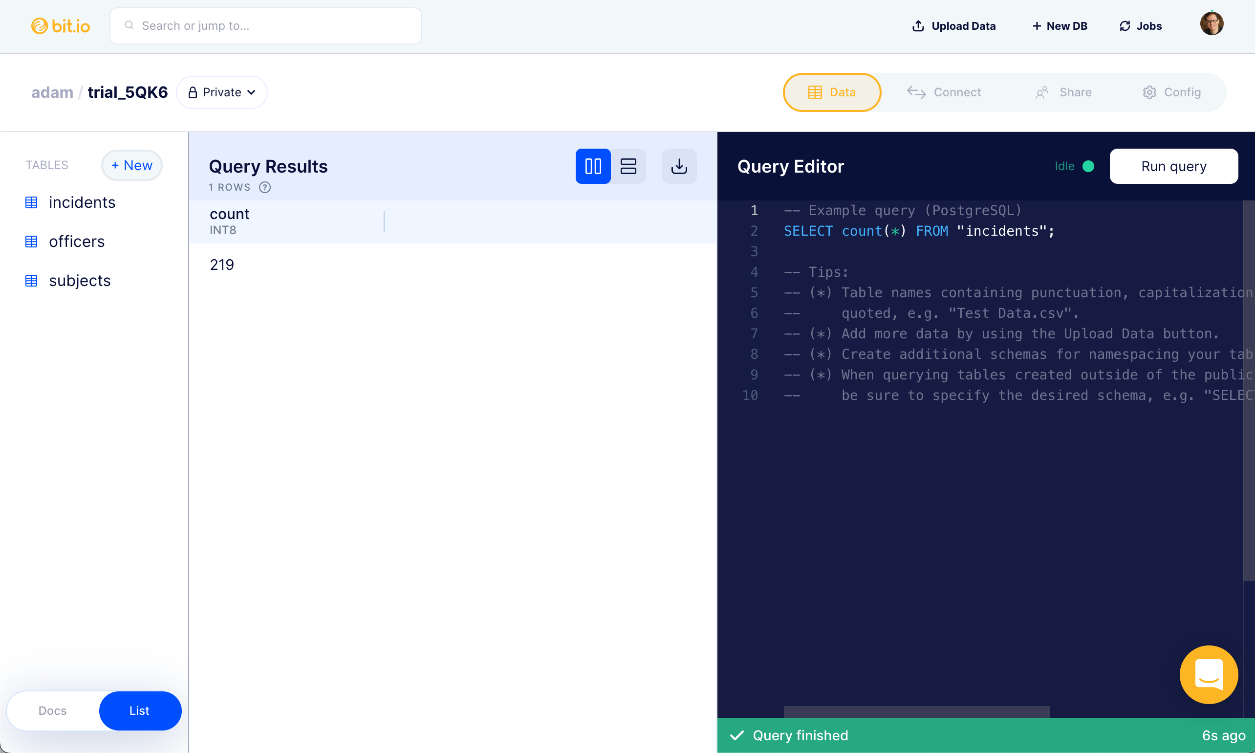 bit.io serverless postgres gallery image