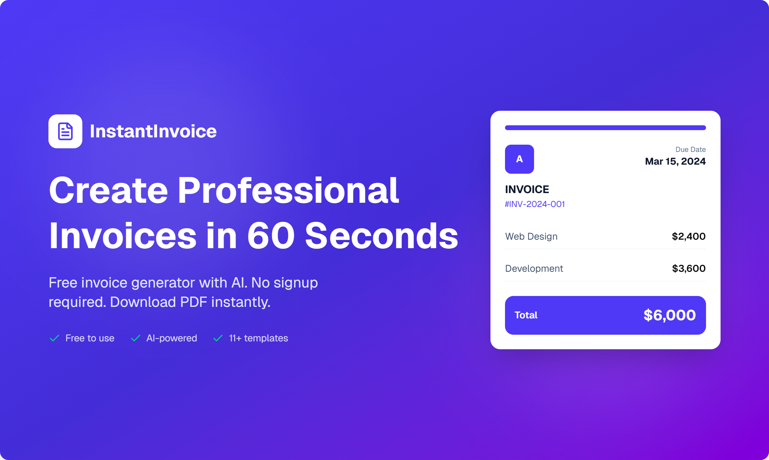 InstantInvoice - Main product screenshot demonstrating key features and user interface