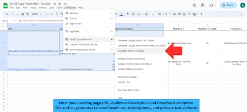 AI Ad Copy Generator in Google Sheets gallery image