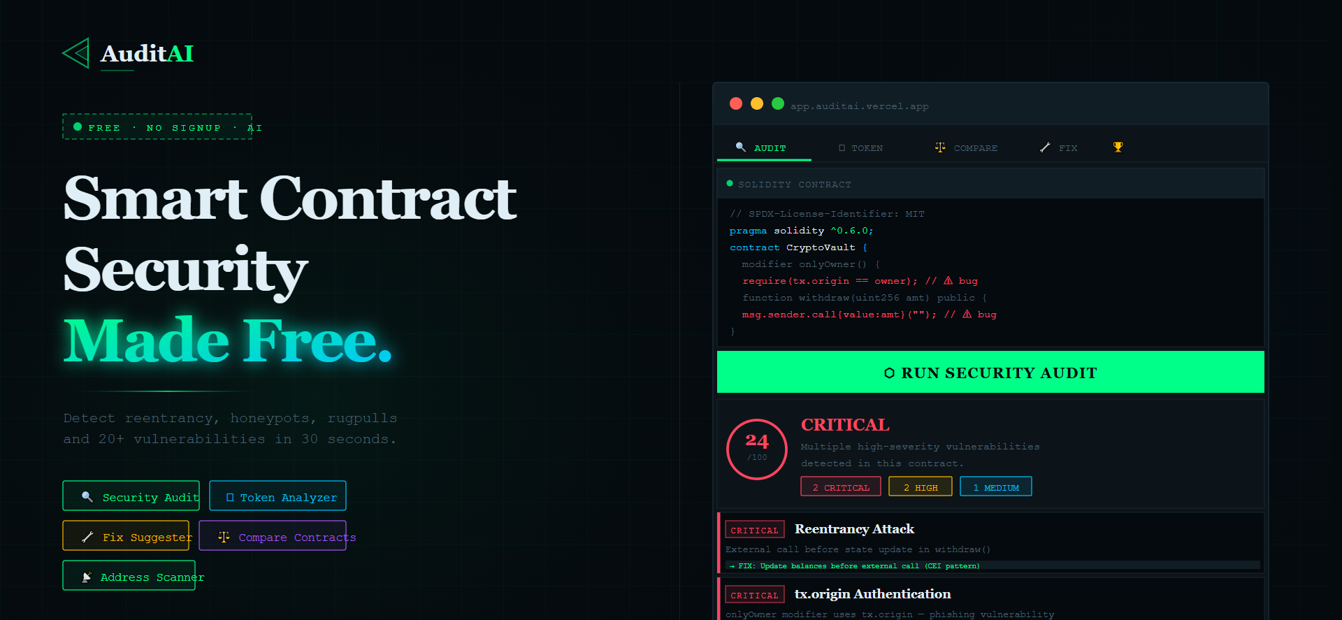 AuditAI - Main product screenshot demonstrating key features and user interface