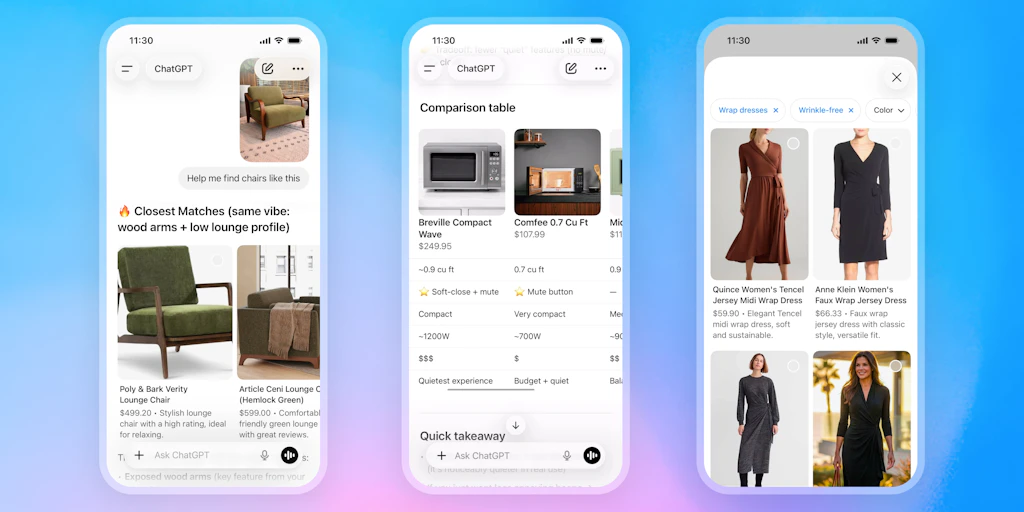 ChatGPT 購物:更豐富、更具視覺沉浸感的購物體驗