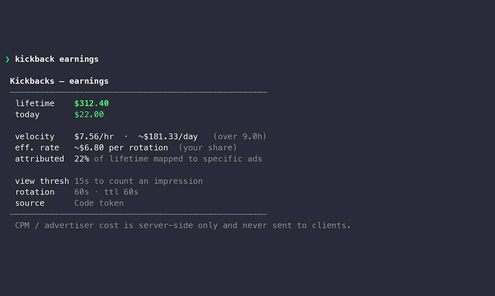 Kickbacks CLI screenshot 3