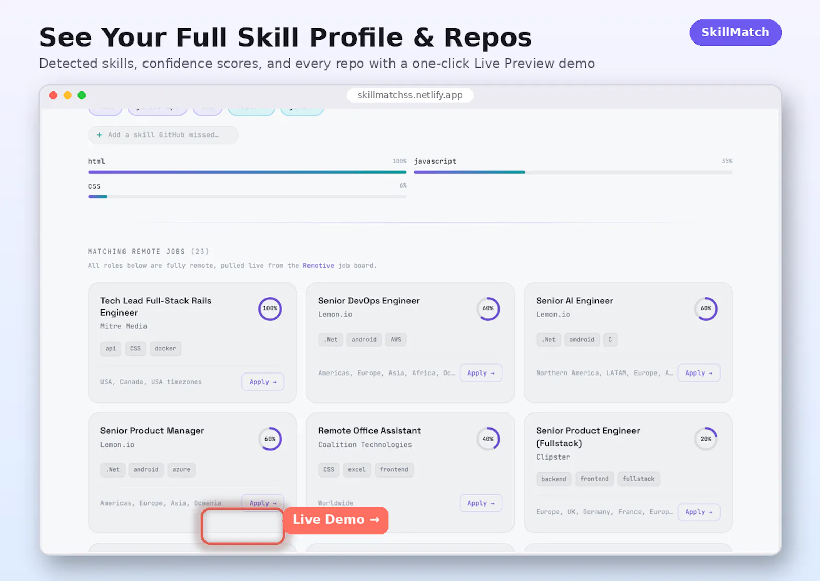 SkillMatch — Find Jobs From Your GitHub screenshot 4