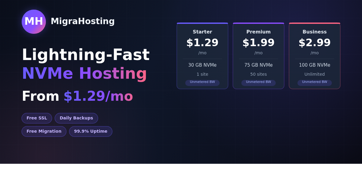 MigraHosting - Main product screenshot demonstrating key features and user interface