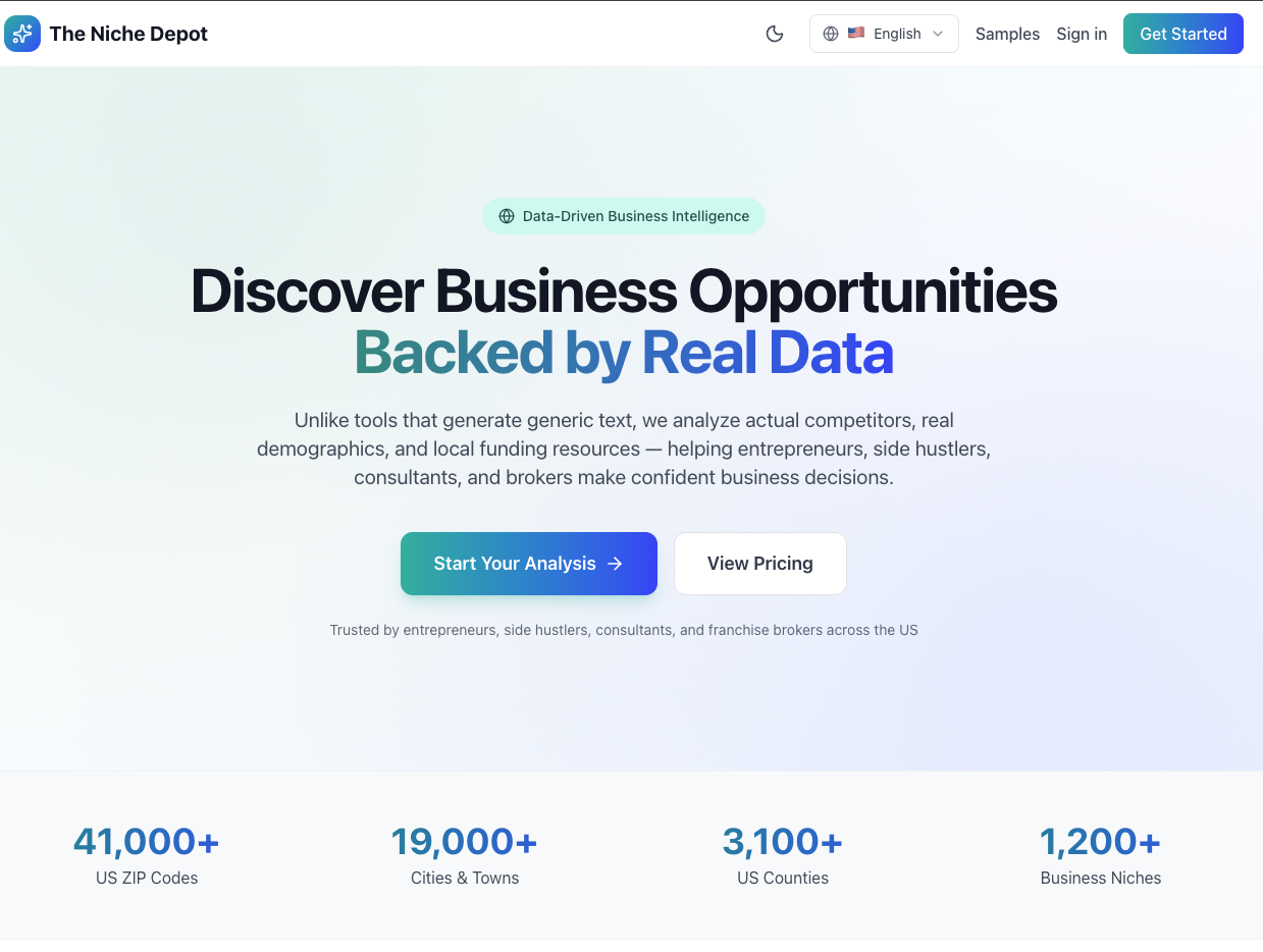 The Niche Depot - Main product screenshot demonstrating key features and user interface