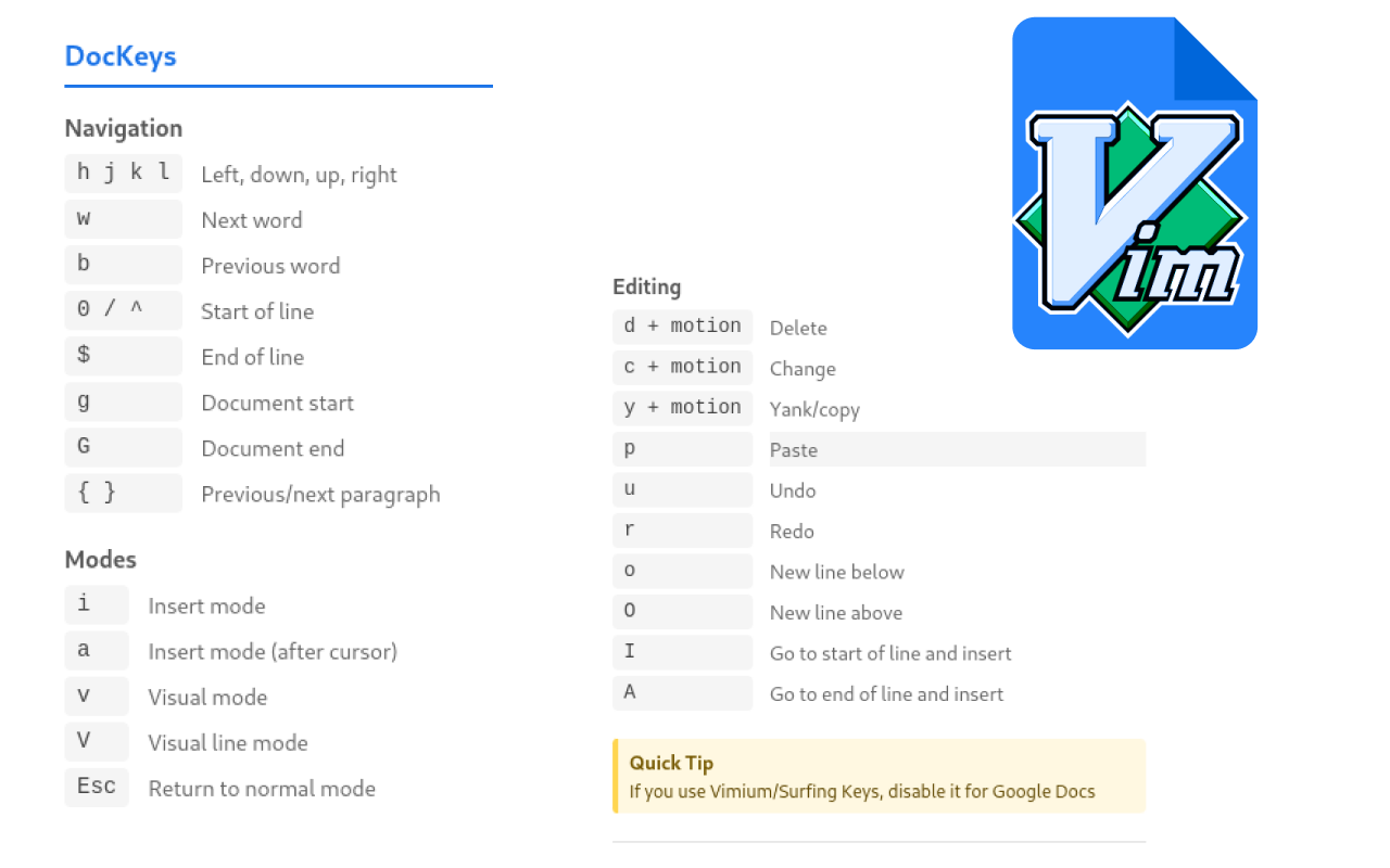 Docskeys - Vim для Google Docs media 1